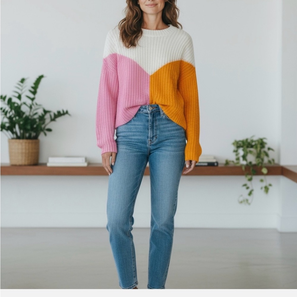 Sincerely Jules Colorblock Pink/Orange Oversized Knit Sweater M 8-12
